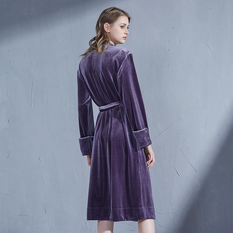 Bata de terciopelo de seda para mujer con cinturón adjunto Bata de kimono Batas cortas de fiesta nupcial