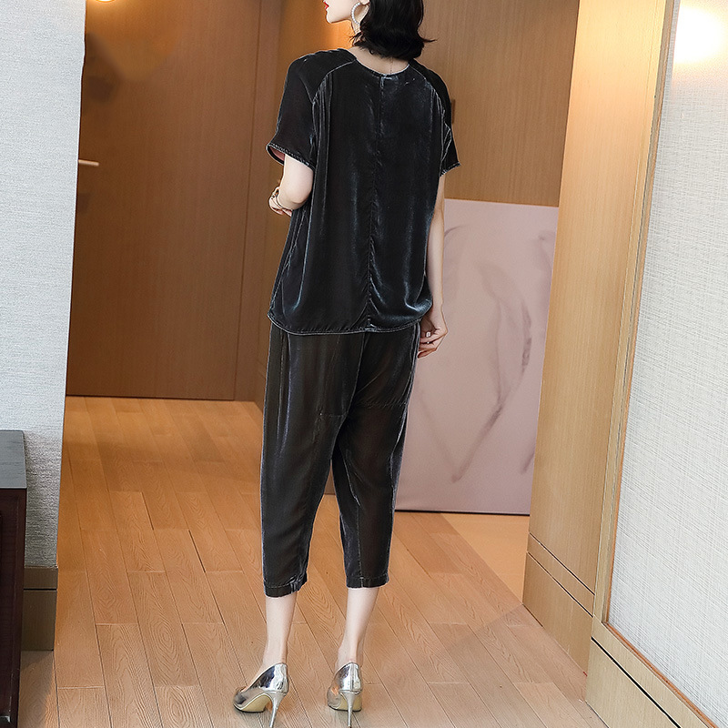 Conjunto de mujer de terciopelo de manga larga de alta calidad para mujer, pantalones largos, traje informal, traje informal