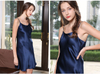 Compre vestido de verano de satén midi de seda azul marino con certificación OEKO-TEX a granel